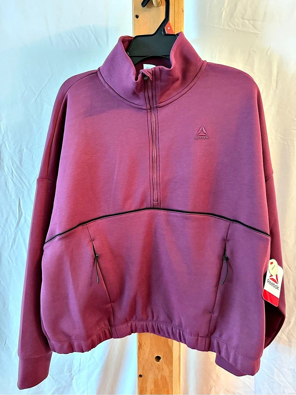 Reebok Double Knit Cropped Half Zip Long-Sleeve Sweatshirt Purple